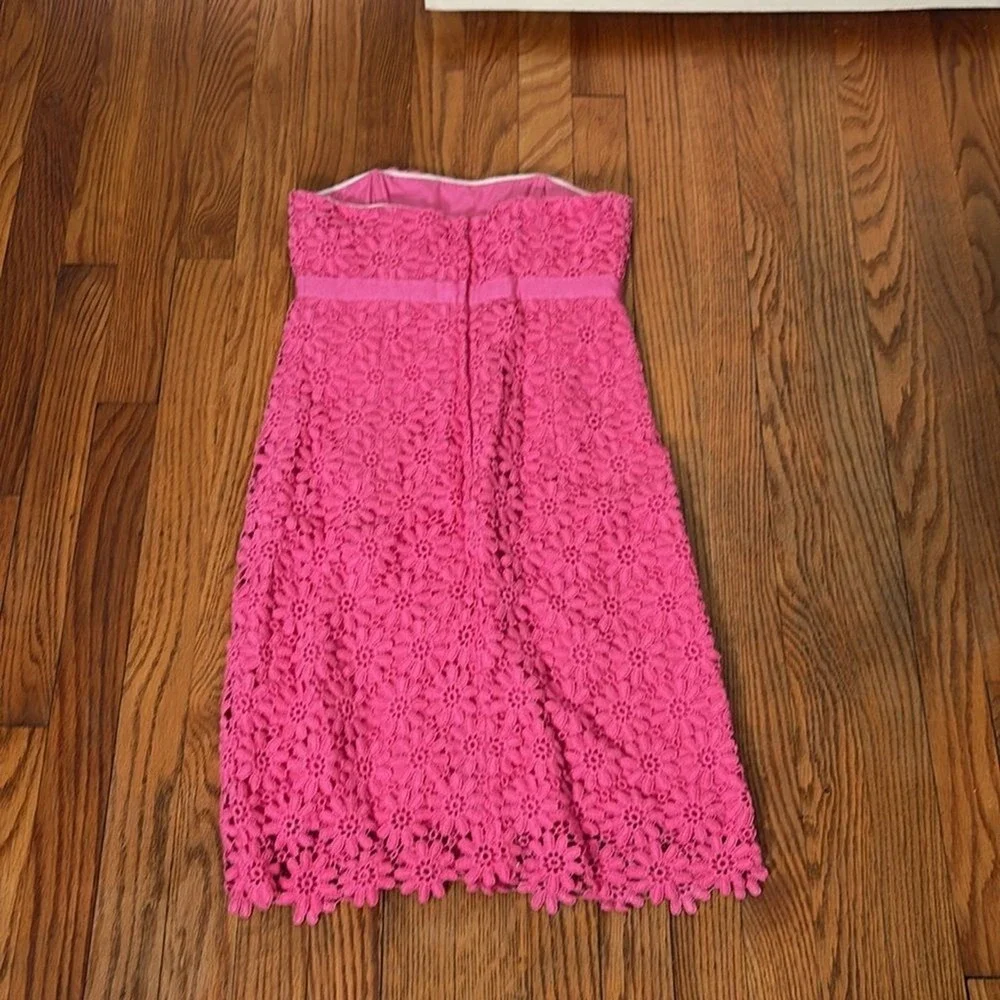 Lilly Pulitzer Bowen Pink Floral Eyelet Lace Strapless Empire Waist Dress Size 0 - Picture 3 of 8